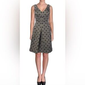 Lauren Ralph Lauren Black and Gold Geo Jacquard Cocktail Dress